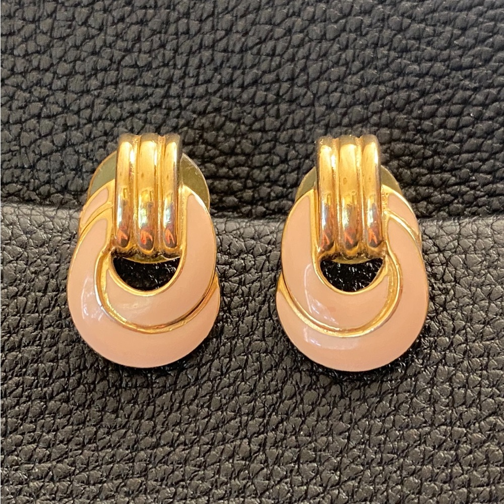 Trifari Gold and Cream Oval Earrings
